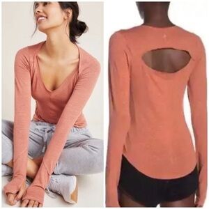 Free People French Clay Affinity Cut-Out Long-Sleeve Tee Top
